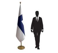 Drapeau Finlande avec mât et pied - drapeau protocolaire pour ambassades, institutions, ministères, administrations, universités, écoles, conférences internationales et cérémonies. Code CN7-FI