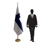 Drapeau Finlande avec mât et pied -drapeau protocolaire pour représentations diplomatiques, cérémonies solennelles, ambassades, collectivités locales, universités, écoles et conférences. Code CN6-FI-L