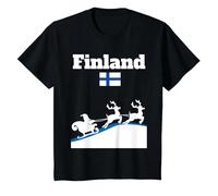 Drapeau Finlande Père Noël traîneau Rennes Finlande Souvenir T-Shirt, Enfant, Noir, 6 Ans