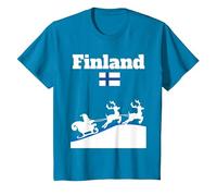 Drapeau Finlande Père Noël traîneau Rennes Finlande Souvenir T-Shirt, Enfant, Saphir, 12 Ans