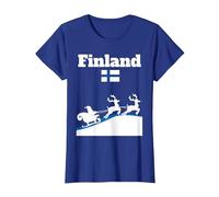 Drapeau Finlande Père Noël traîneau Rennes Finlande Souvenir T-Shirt, Femme, Bleu Royal, M