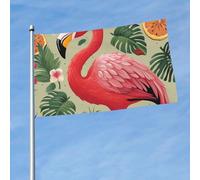 Drapeau flamant rose avec Monstera - 91 x 152 cm - Drapeaux amusants pour toutes les saisons - Pour décoration de dortoir, fête en plein air