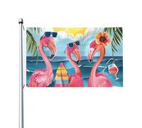 Drapeau Flamant Rose D'Été Bonjour Soleil, Littoral Drapeau Paysage Couleurs Vives Imprimé Bannière À Œillets, Pour Les Défilés, Les Bureaux, Jardin, 90x150cm