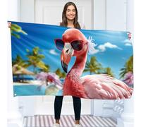 Drapeau Flamant Rose - Grand Drapeau Amusant Oiseau - Polyester 110D - Double Couture - 4 Oeillets Laiton - Grand 90x150cm (5x3pieds)