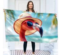 Drapeau Flamant Rose - Grand Drapeau Amusant Oiseau - Polyester 110D - Double Couture - 4 Oeillets Laiton - Grand 90x150cm (5x3pieds)