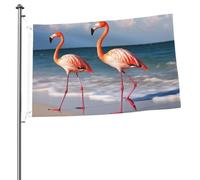 Drapeau flamant rose marchant sur la plage 6,1 x 91 cm imprimé double face Drapeau de jardin drapeau de cour pour l'extérieur Drapeaux de vacances Bannière cadeau avec œillets Toile de fond photo pour
