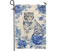 Drapeau floral à motif tigre bleu, pivoine du Bengale, décoration de cour, décoration de pelouse extérieure double face pour printemps et été, 30,5 x 45,7 cm