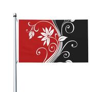 Drapeau floral blanc et noir 152 cm x 91 cm avec œillets, en polyester double face pour jardin