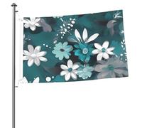Drapeau floral bleu sarcelle gris et blanc 61 x 91 cm imprimé double face pour jardin, cour pour l'extérieur, les vacances, bannière cadeau avec œillets pour toile de fond photo pour décoration