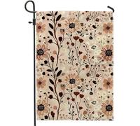 Drapeau floral d'automne et d'hiver, beige et marron, décoration d'intérieur, drapeau de jardin, drapeau de cour double face en toile de jute, décoration de pelouse extérieure, 30,5 x 45,7 cm