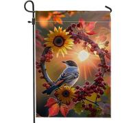 Drapeau floral d'automne pour jardin, tournesol jaune, baie, oiseau, bannière de décoration d'intérieur, drapeau de cour en toile de jute saisonnière, décoration de pelouse, 30,5 x 45,7 cm