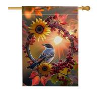 Drapeau floral d'automne pour jardin, tournesol jaune, baie, oiseau, bannière de décoration d'intérieur, drapeau de cour en toile de jute saisonnière, décoration de pelouse extérieure 71 x 101,6 cm