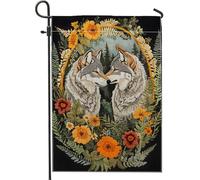 Drapeau floral d'automne pour jardin, tournesol orange, loup, décoration d'intérieur, bannière de jardin, drapeau de cour en toile de jute, décoration saisonnière de pelouse extérieure 30,5 x 45,7 cm