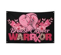 Drapeau floral de 90 x 150 cm avec 4 trous pour décoration intérieure et extérieure, motif guerrier contre le cancer du sein, gants de boxe et ruban rose