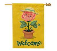 Drapeau floral de bienvenue, bannière de décoration d'intérieur avec rose jaune, drapeau double face en toile de jute, décoration extérieure pour le printemps et l'été, 71 x 101,6 cm
