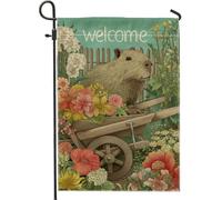 Drapeau floral de jardin Capybara - Bannière double face en toile de jute - Décoration de pelouse - 30,5 x 45,7 cm