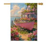 Drapeau floral de jardin printanier, bateau de pêche, bannière de décoration d'intérieur, drapeau double face en toile de jute, décoration de pelouse extérieure, 71,1 x 101,6 cm