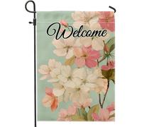 Drapeau floral de jardin printanier et été, belle bannière de décoration extérieure de pêche et de fleur blanche, drapeau de cour double face pour décoration de maison et de jardin, 30,5 x 45,7 cm