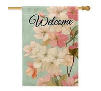 Drapeau floral de jardin printanier et été, belle bannière de décoration extérieure de pêche et de fleur blanche, drapeau de cour double face pour décoration de maison et de jardin, 71 x 101,6 cm