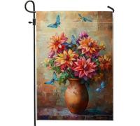 Drapeau floral de jardin printanier et été, fleur colorée et papillon, bannière de décoration extérieure, drapeau de cour double face pour décoration de vacances, 30,5 x 45,7 cm