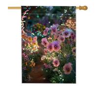 Drapeau floral de jardin printanier et été, pensée pêche, lumières LED, bannière de décoration de cour, double face en polyester, décoration de pelouse pour fête de vacances, 71 x 101,6 cm