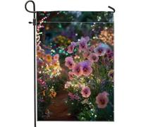 Drapeau floral de jardin printanier et été, pensée pêche, lumières LED, bannière de décoration de cour, double face en polyester, décoration de pelouse pour fête de vacances, 30,5 x 45,7 cm