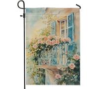 Drapeau floral de jardin printanier et été, rose pêche pastel, décoration d'intérieur, bannière de jardin, bannière double face en tissu léger, drapeau de cour, décoration de pelouse extérieure, 30,5