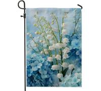 Drapeau floral de jardin printanier, hortensia bleu, bannière de décoration extérieure, drapeau double face en toile de jute pour décoration de maison et de jardin, 30,5 x 45,7 cm