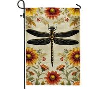 Drapeau floral de jardin printanier, libellule jaune et fleur, bannière de décoration d'intérieur, drapeau double face en toile de jute pour décoration de pelouse extérieure, 30,5 x 45,7 cm