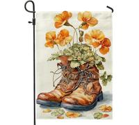 Drapeau floral de jardin printanier, pensée orange, bannière de décoration d'intérieur, bannière double face en toile de jute, décoration de pelouse extérieure, 30,5 x 45,7 cm