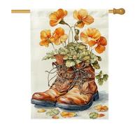 Drapeau floral de jardin printanier, pensée orange, bannière de décoration d'intérieur, bannière double face en toile de jute, décoration de pelouse extérieure, 71 x 101,6 cm