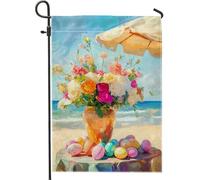 Drapeau floral de plage de Pâques, fleurs de printemps colorées et œufs, décoration extérieure, beau drapeau de cour saisonnier pour décoration de fête de vacances, 30,5 x 45,7 cm