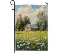 Drapeau floral de prairie d'été, marguerites blanches et herbe verte, décoration extérieure, drapeau de cour double face en toile de jute pour décoration de pelouse, décoration d'intérieur de style