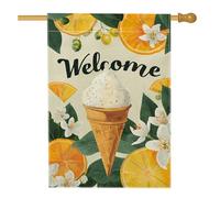 Drapeau floral d'été de bienvenue, cône de crème glacée jaune avec fleurs d'agrumes, décoration d'extérieur, bannière double face en toile de jute pour décoration de pelouse de vacances, 71 x 101 cm