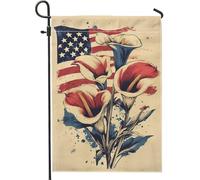Drapeau floral d'été patriotique pour jardin, rouge, blanc, bleu, lys calla pour décoration d'intérieur, décoration extérieure double face pour pelouse et cour, 30,5 x 45,7 cm