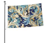 Drapeau floral élégant bleu doré 61 x 91 cm avec impression double face pour l'extérieur, les vacances, bannière cadeau avec œillets, toile de fond photo pour décoration intérieure et extérieure