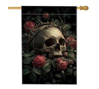 Drapeau floral gothique de jardin, bannière de décoration d'intérieur avec tête de mort rose foncée, drapeau double face en toile de jute pour décoration de pelouse d'Halloween, 71,1 x 101,6 cm