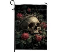 Drapeau floral gothique de jardin, bannière de décoration d'intérieur en toile de jute double face pour décoration de pelouse d'Halloween 30,5 x 45,7 cm