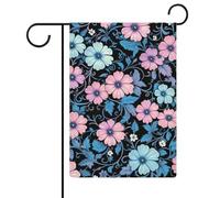 Drapeau floral médiéval botanique floral rose bleu en toile de jute double face 30,5 x 45,7 cm