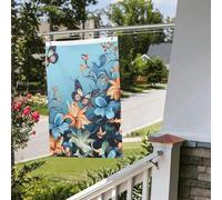 Drapeau floral papillon bleu 61 x 91 cm pour extérieur intérieur printemps été automne hiver drapeaux de jardin avec œillets verticaux double face pour décorations de cour
