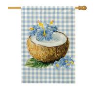 Drapeau floral tropical de noix de coco, fleurs d'hibiscus bleu, bannière de décoration d'intérieur, drapeau vichy double face, décoration de pelouse d'été extérieure, 71,1 x 101,6 cm