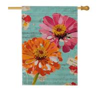 Drapeau floral vibrant de jardin, bannière de décoration d'intérieur en zinnia pêche et orange, drapeau double face en toile de jute pour décoration de pelouse extérieure de printemps, 71 x 101,6 cm
