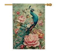 Drapeau floral vintage bleu paon - Bannière élégante pour décoration d'intérieur - Toile de jute double face - Décoration de pelouse pour fête de printemps et d'été - 71 x 101 cm
