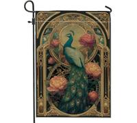 Drapeau floral vintage paon pour jardin, bannière d'été bleu vert, drapeau de cour de style Art nouveau pour fête de vacances, décoration de pelouse, 30,5 x 45,7 cm