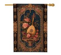 Drapeau floral vintage pour jardin, roses bleu foncé et luth, bannière de décoration d'intérieur, drapeau double face en toile de jute pour décoration extérieure de vacances, 71 x 101,6 cm
