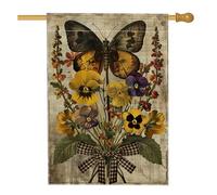 Drapeau floral vintage printemps été, papillon jaune et pensée, bannière de décoration d'intérieur, drapeau double face en toile de jute pour décoration de pelouse extérieure, 71 x 101 cm