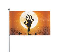 Drapeau Fond D'Écran D'Halloween Avec Des Mains De Zombies Sur La Pleine Lune D'Été Weather Resistant Bannière Décoratifs Drapeaux Pour Four Seasons Saisonnière L'Extérieur 3X5Ft