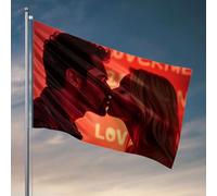 Drapeau « For The Boys A Couple Shares An Intimate Moment Under Red Lighting. Flag Lake House Decor Outdoor Flags » (152 x 244 cm)