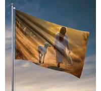 Drapeau « For The Boys » « A Person In White Walks With A Lamb on a Golden Path. Drapeau de plage pour la maison » Drapeaux amusants (120 x 180 cm)