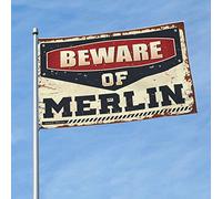 Drapeau « For The Boys » « Beware of Merlin » - Pour décoration de porche avant et piscine (120 x 180 cm)